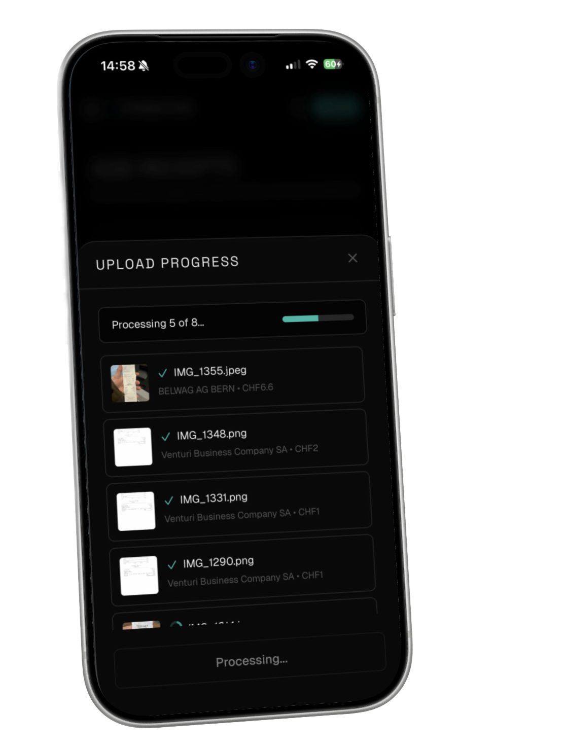 AI Receipt Upload Progress