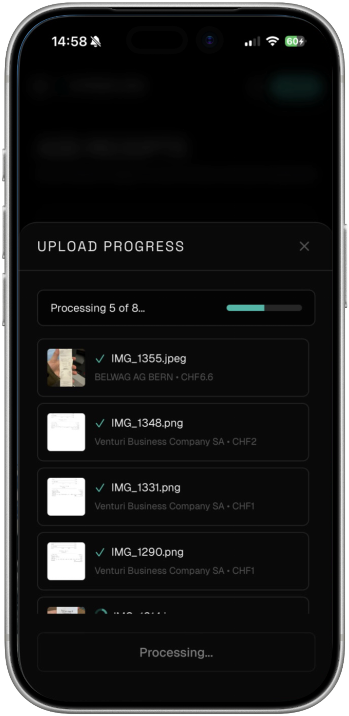 AI Receipt Upload Progress